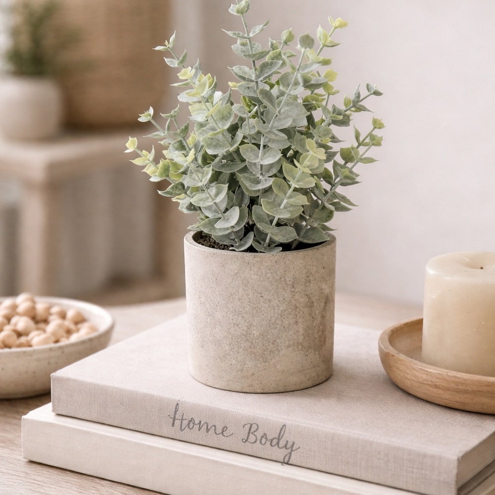 Mini Faux Eucalyptus Plant | Neutral Ceramic Pot | Modern Organic Decor